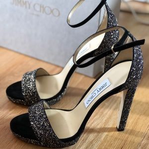 Jimmy Choo glittered leather & suede heels
